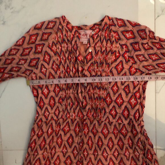 BANJANAN Women’s Tiered Dress Size M Midi Maxi Orange White Bohemian Designer - Picture 10 of 16